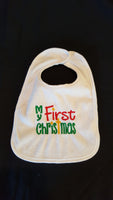 My First Christmas Custom Embroidered White Terry Cloth Baby Bib