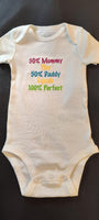 50% Mommy + 50% Daddy = 100% Perfect Custom Embroidered White Terry Cloth Baby Bib and Bodysuit