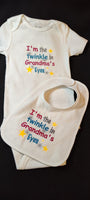 I'm the Twinkle in Grandma's Eyes Custom Embroidered White Terry Cloth Baby Bib and Bodysuit