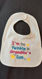 I'm the Twinkle in Grandma's Eyes Custom Embroidered White Terry Cloth Baby Bib and Bodysuit