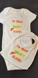 I'm Poof My Daddy Doesn't Shoot Blanks Custom Embroidered White Terry Baby Bib and Bodysuit