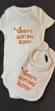 Daddy's Hunting Buddy Custom Embroidered White Terry Cloth Baby Bib and Bodysuits